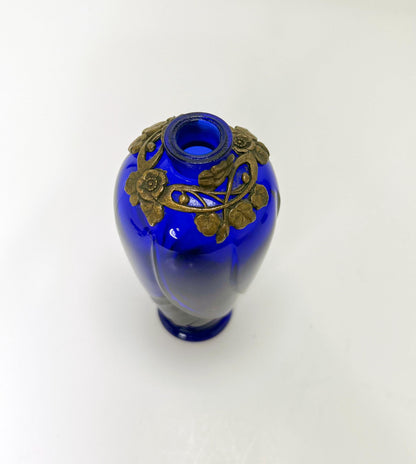 6" Vintage Ornate Cobalt Blue & Emerald Green Glass Perfume Atomizer Bottles