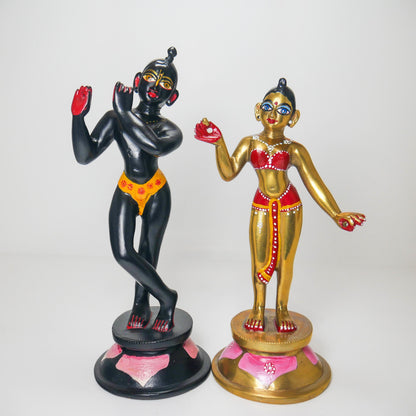 9" Gorgeous Vintage Sri Sri Radha Krishna Murti Statues With Dresses and Jewelry