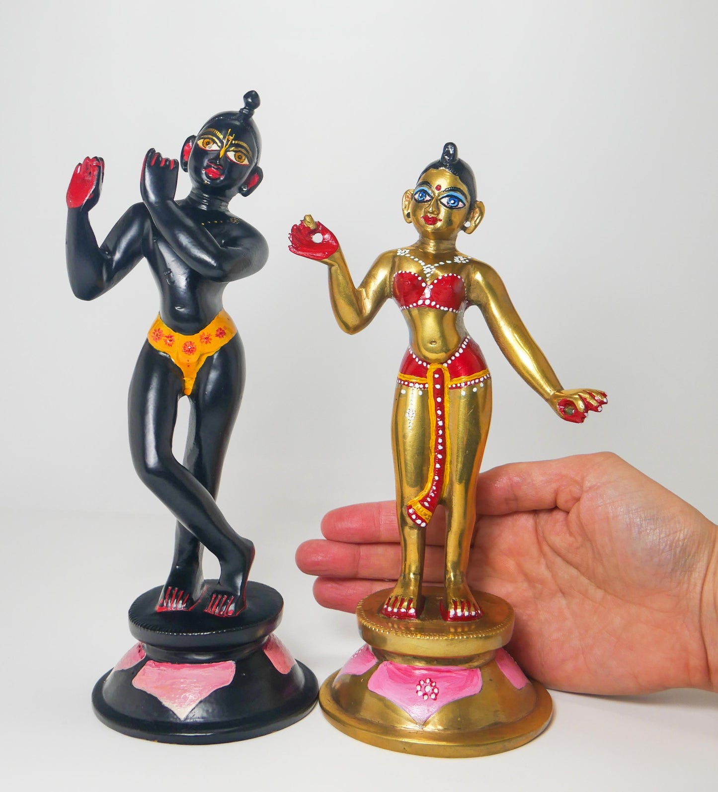 9" Gorgeous Vintage Sri Sri Radha Krishna Murti Statues With Dresses and Jewelry