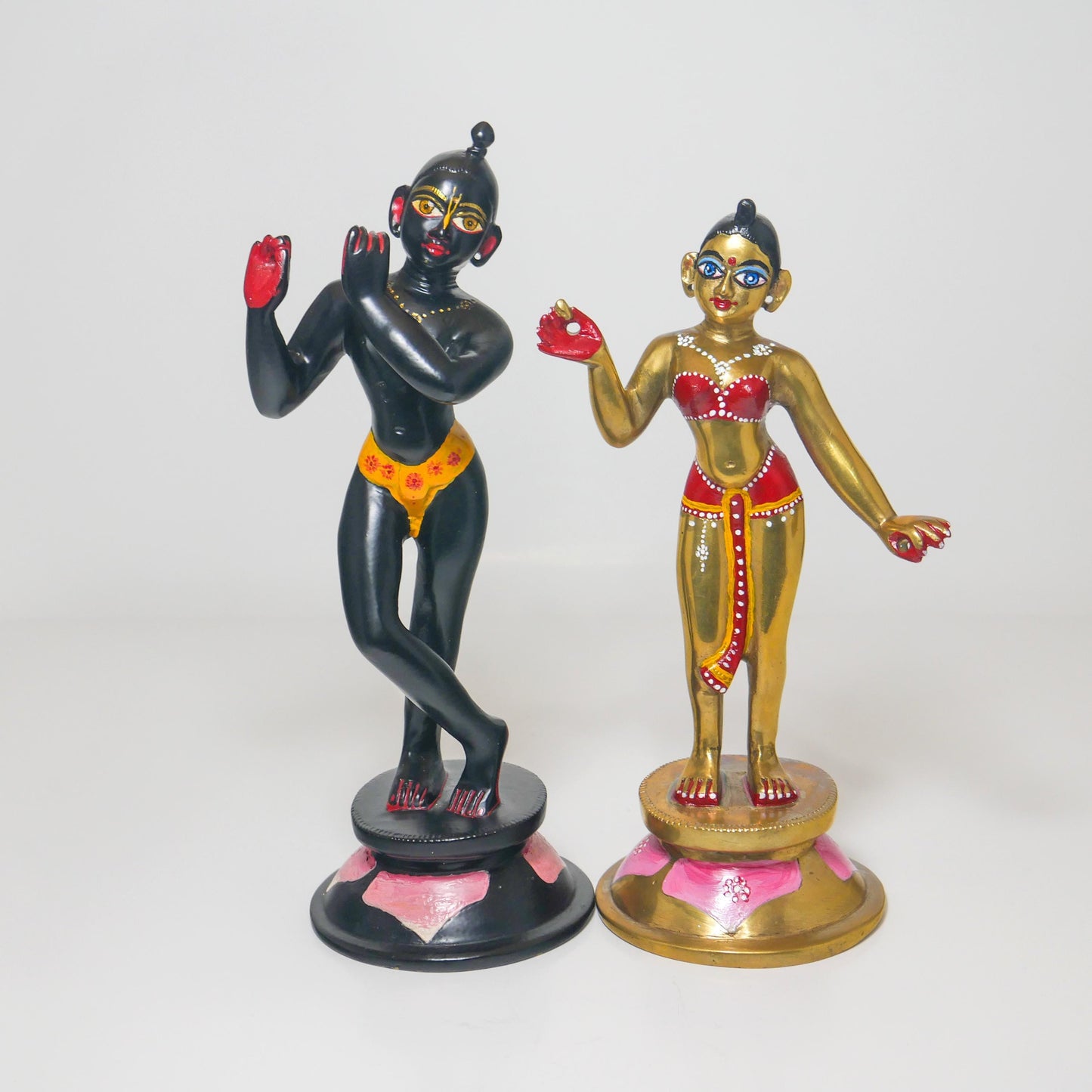 9" Gorgeous Vintage Sri Sri Radha Krishna Murti Statues With Dresses and Jewelry