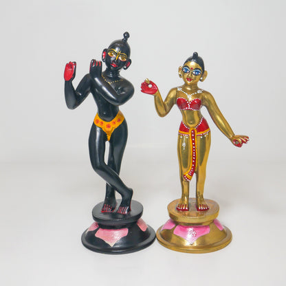 9" Gorgeous Vintage Sri Sri Radha Krishna Murti Statues With Dresses and Jewelry