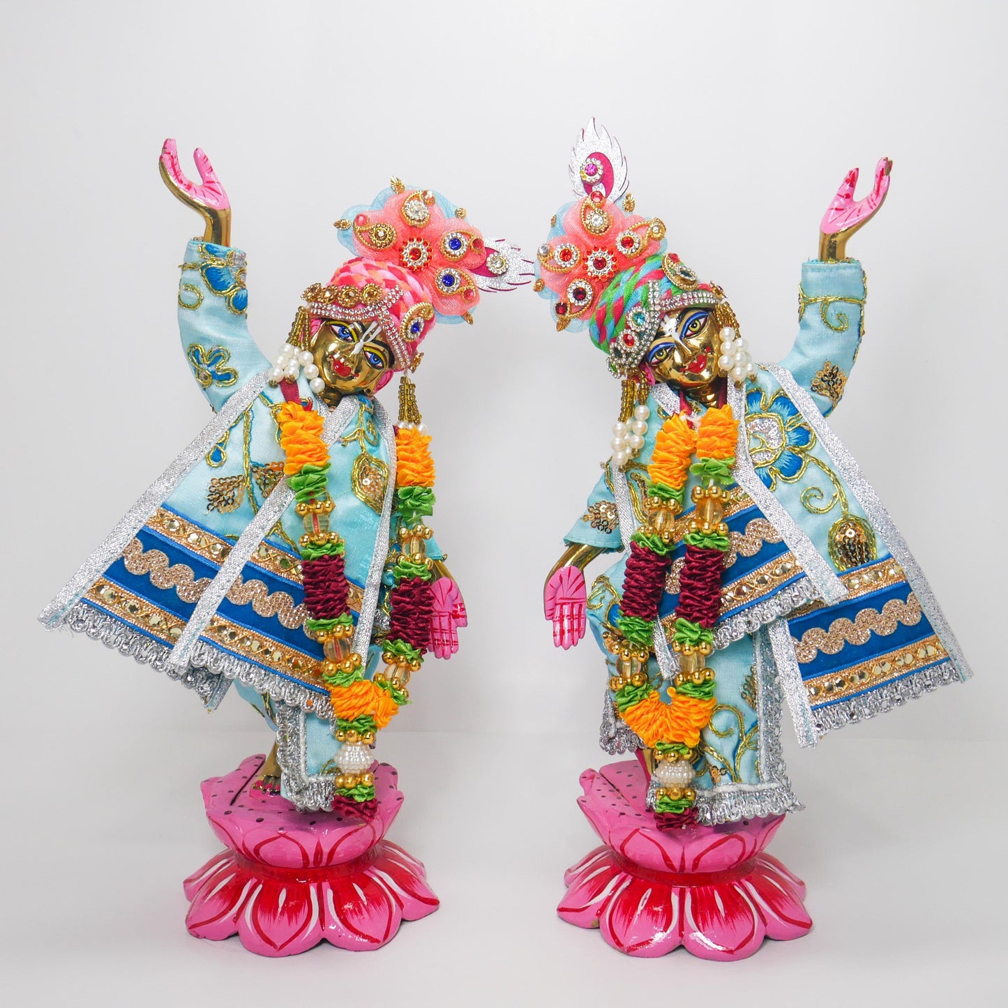 11.75" Vintage Brass Gaur Nitai Deity Statue Complete with Dresses and Crowns