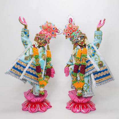 11.75" Vintage Brass Gaur Nitai Deity Statue Complete with Dresses and Crowns