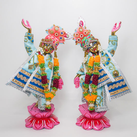 11.75" Vintage Brass Gaur Nitai Deity Statue Complete with Dresses and Crowns