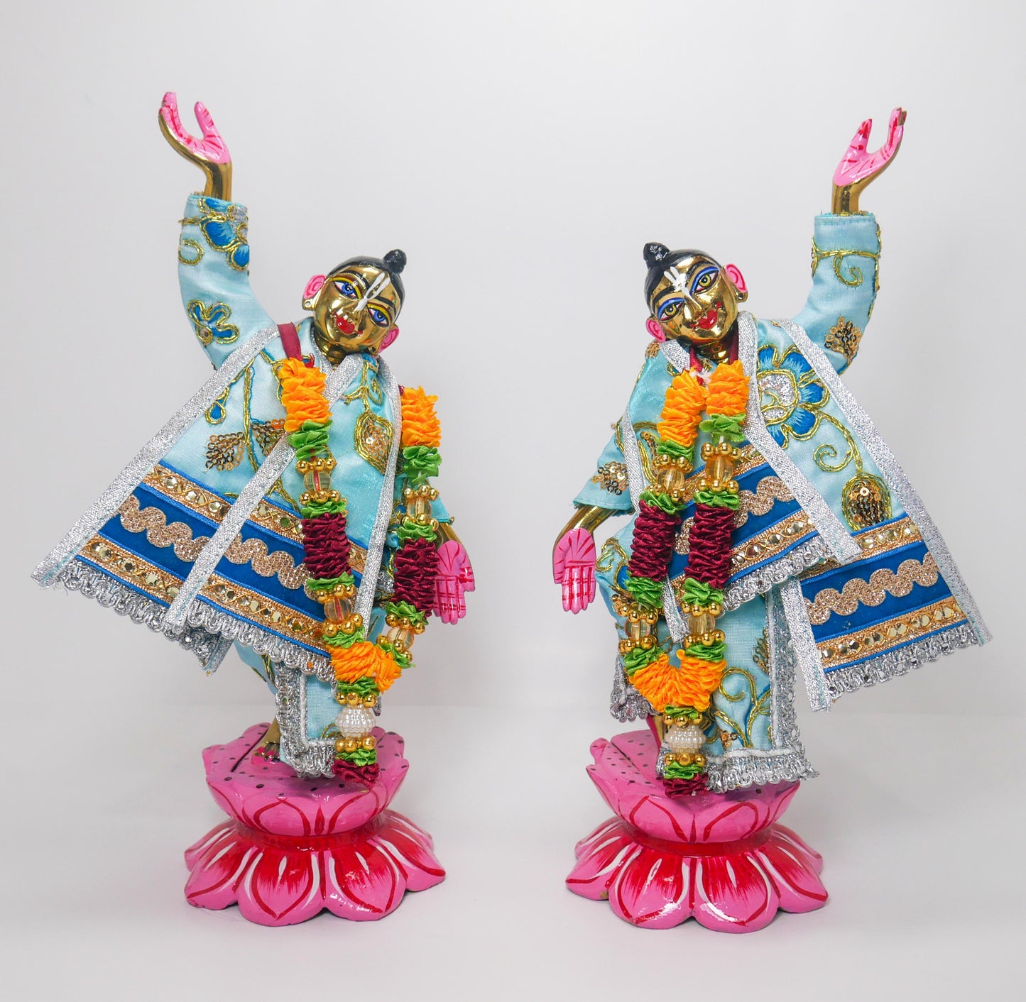11.75" Vintage Brass Gaur Nitai Deity Statue Complete with Dresses and Crowns