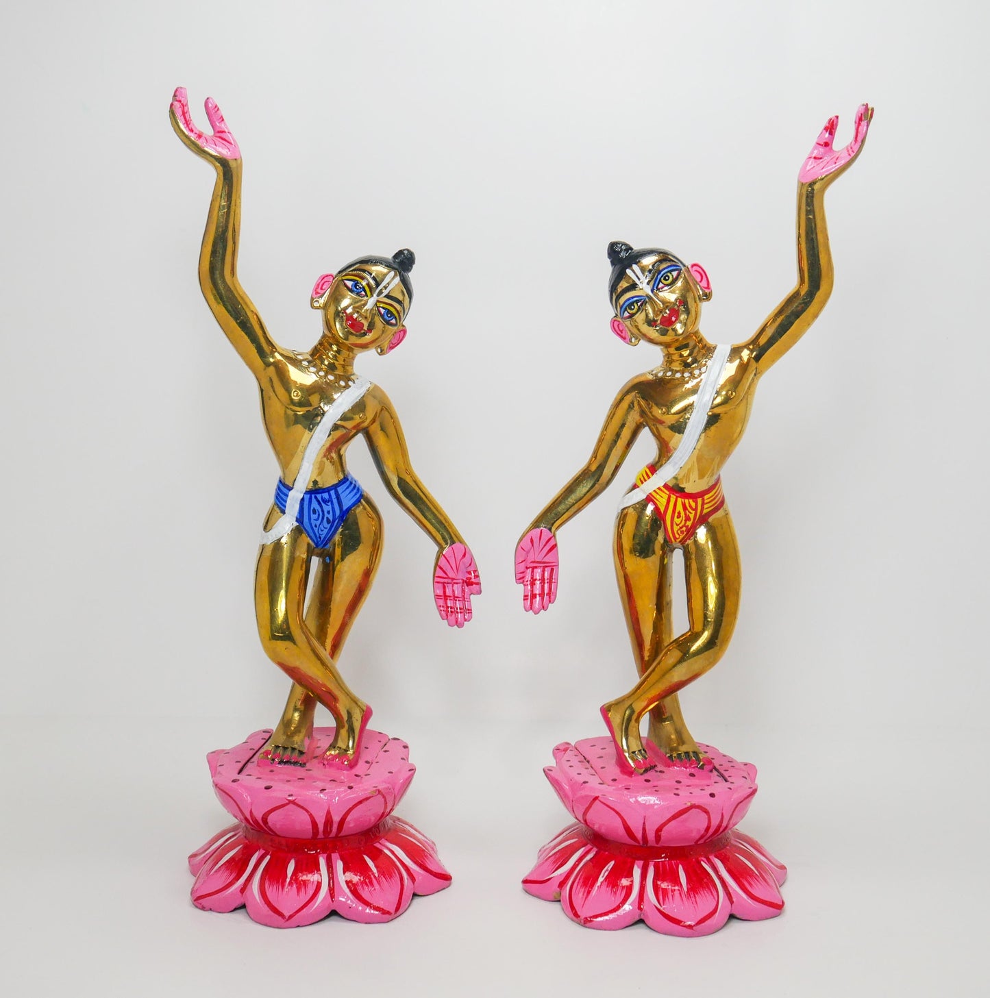 11.75" Vintage Brass Gaur Nitai Deity Statue Complete with Dresses and Crowns