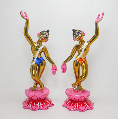 11.75" Vintage Brass Gaur Nitai Deity Statue Complete with Dresses and Crowns