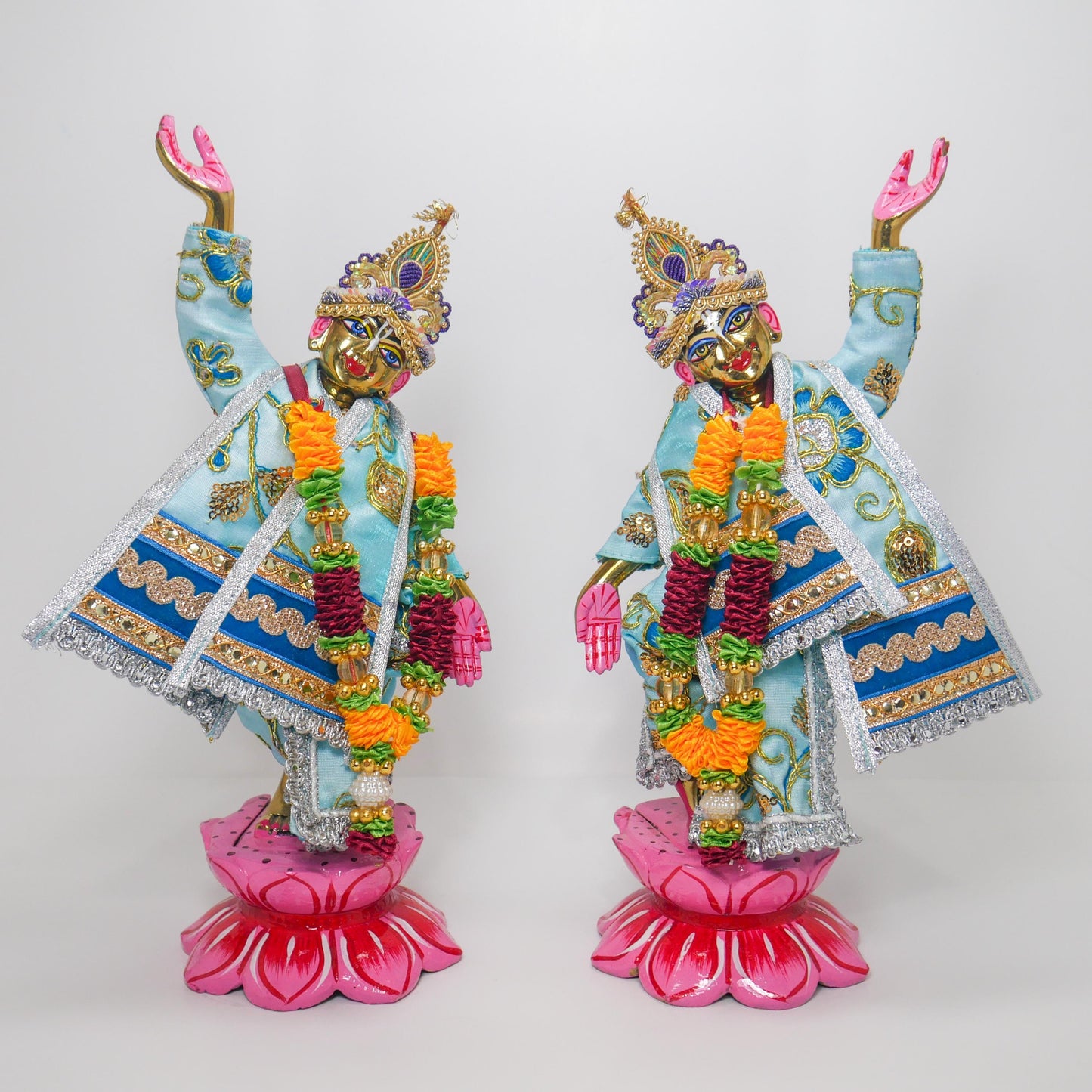 11.75" Vintage Brass Gaur Nitai Deity Statue Complete with Dresses and Crowns