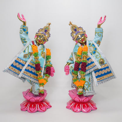 11.75" Vintage Brass Gaur Nitai Deity Statue Complete with Dresses and Crowns