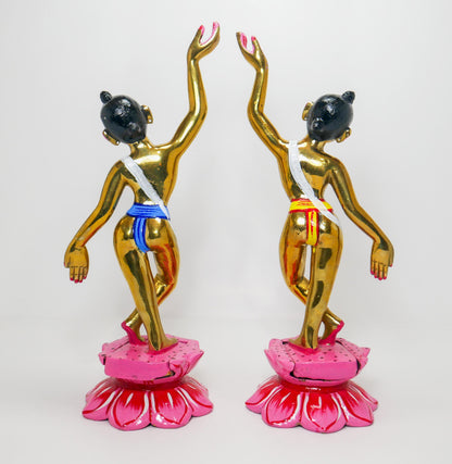 11.75" Vintage Brass Gaur Nitai Deity Statue Complete with Dresses and Crowns