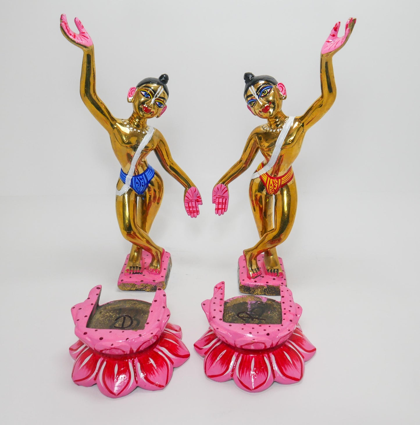 11.75" Vintage Brass Gaur Nitai Deity Statue Complete with Dresses and Crowns