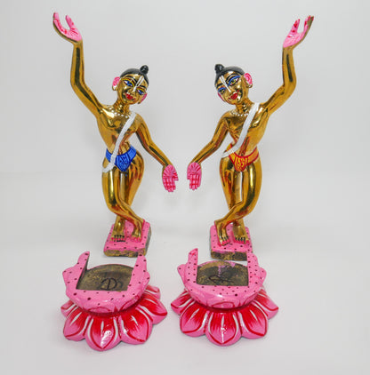 11.75" Vintage Brass Gaur Nitai Deity Statue Complete with Dresses and Crowns