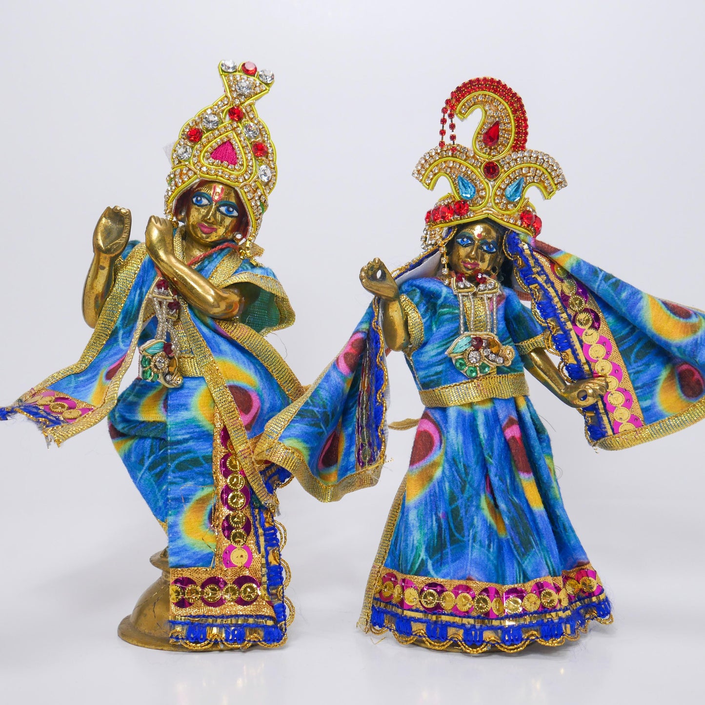 Vintage Brass Sri Sri Radha Krishna Murti Statues | Hindu God Statue with Dresses