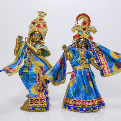 Vintage Brass Sri Sri Radha Krishna Murti Statues | Hindu God Statue with Dresses