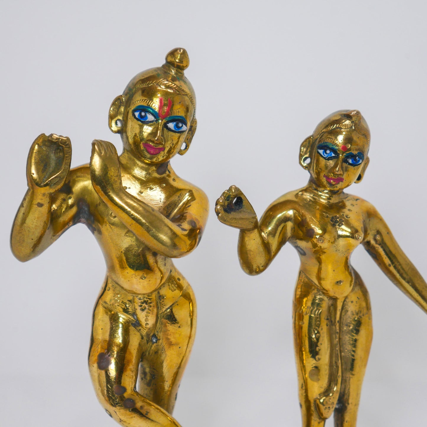 Vintage Brass Sri Sri Radha Krishna Murti Statues | Hindu God Statue with Dresses