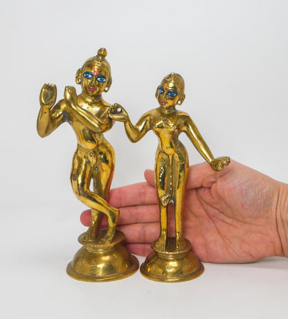 Vintage Brass Sri Sri Radha Krishna Murti Statues | Hindu God Statue with Dresses