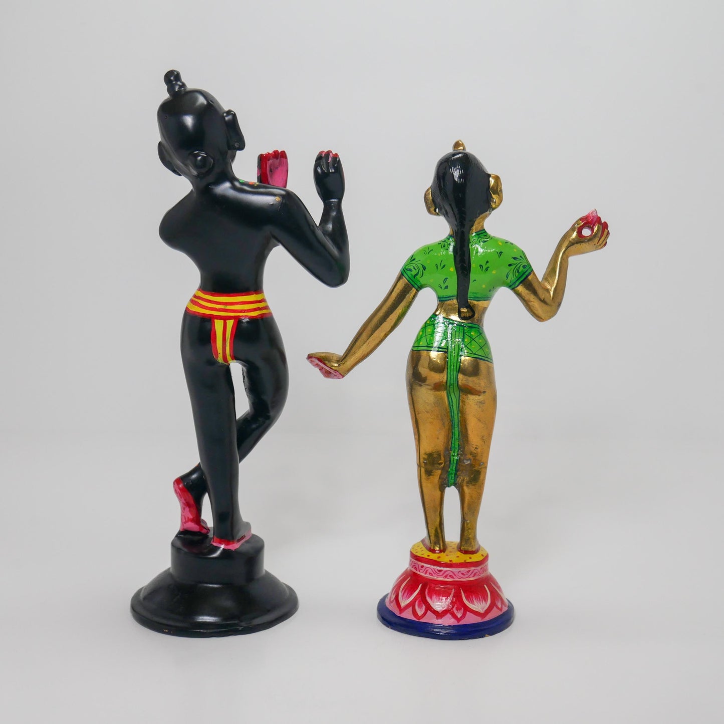 Vintage Brass Sri Sri Radha Krishna Murti Statues | Hindu God Deity with Dresses