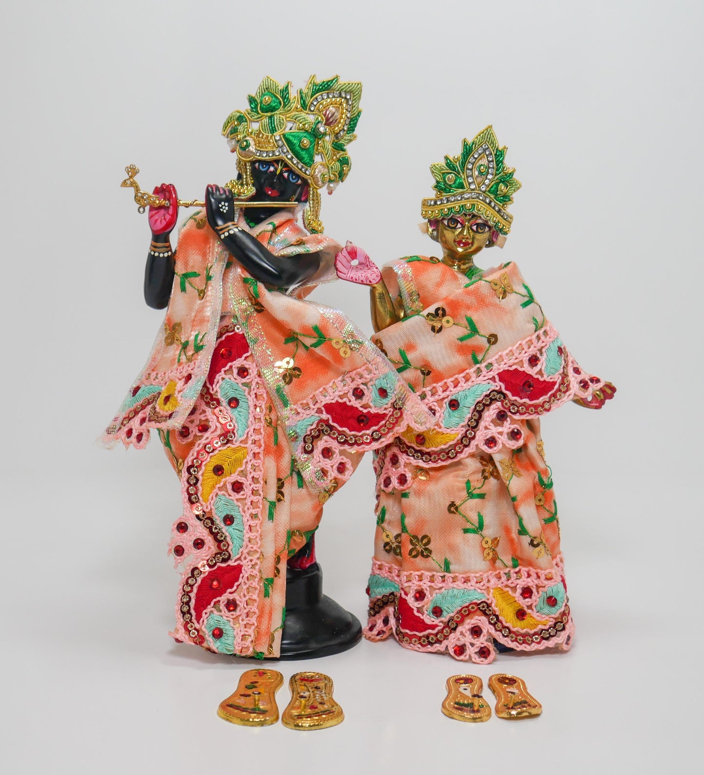 Vintage Brass Sri Sri Radha Krishna Murti Statues | Hindu God Deity with Dresses