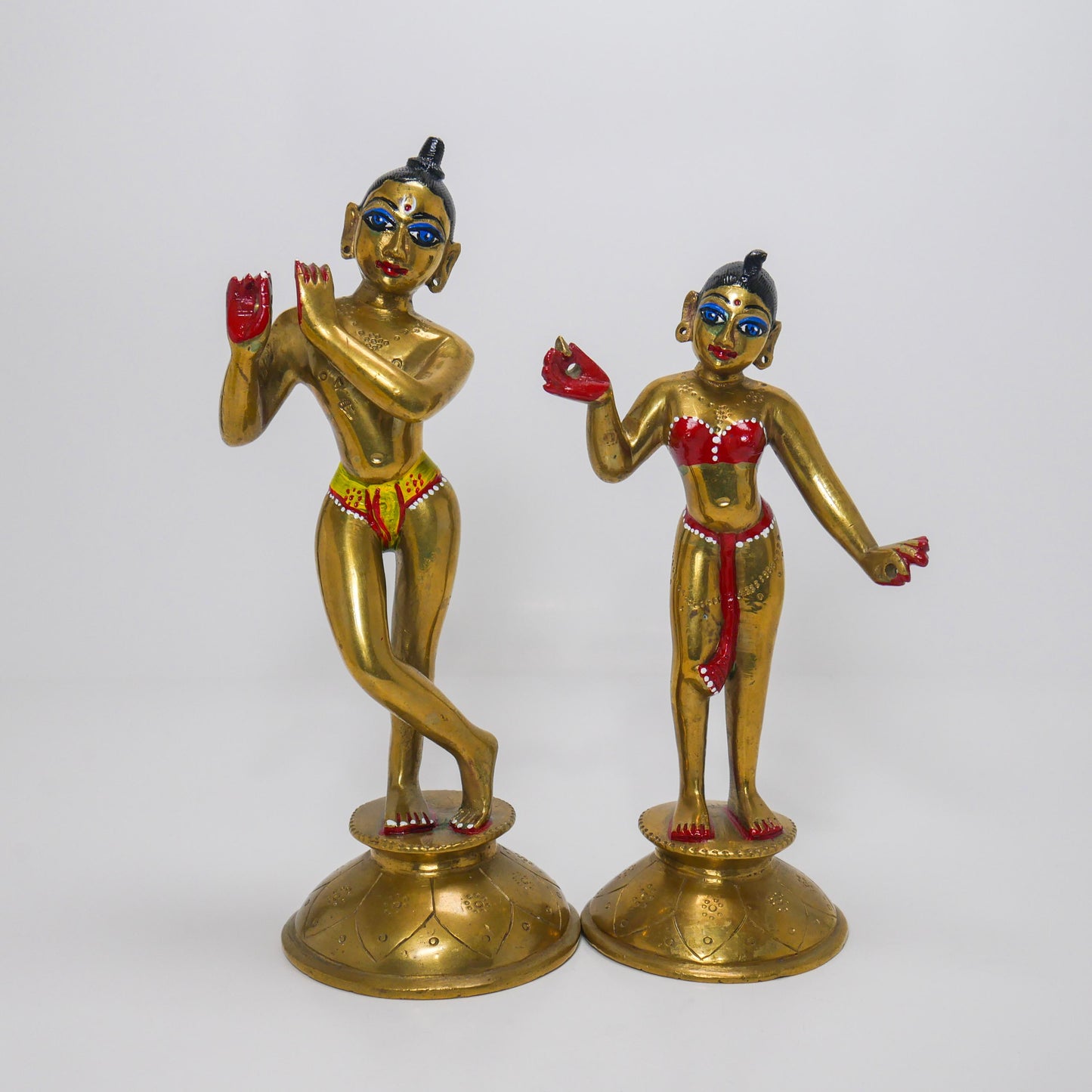 9" Vintage Brass Sri Radha Krishna Murti Statues | Hindu God Deity with Dresses
