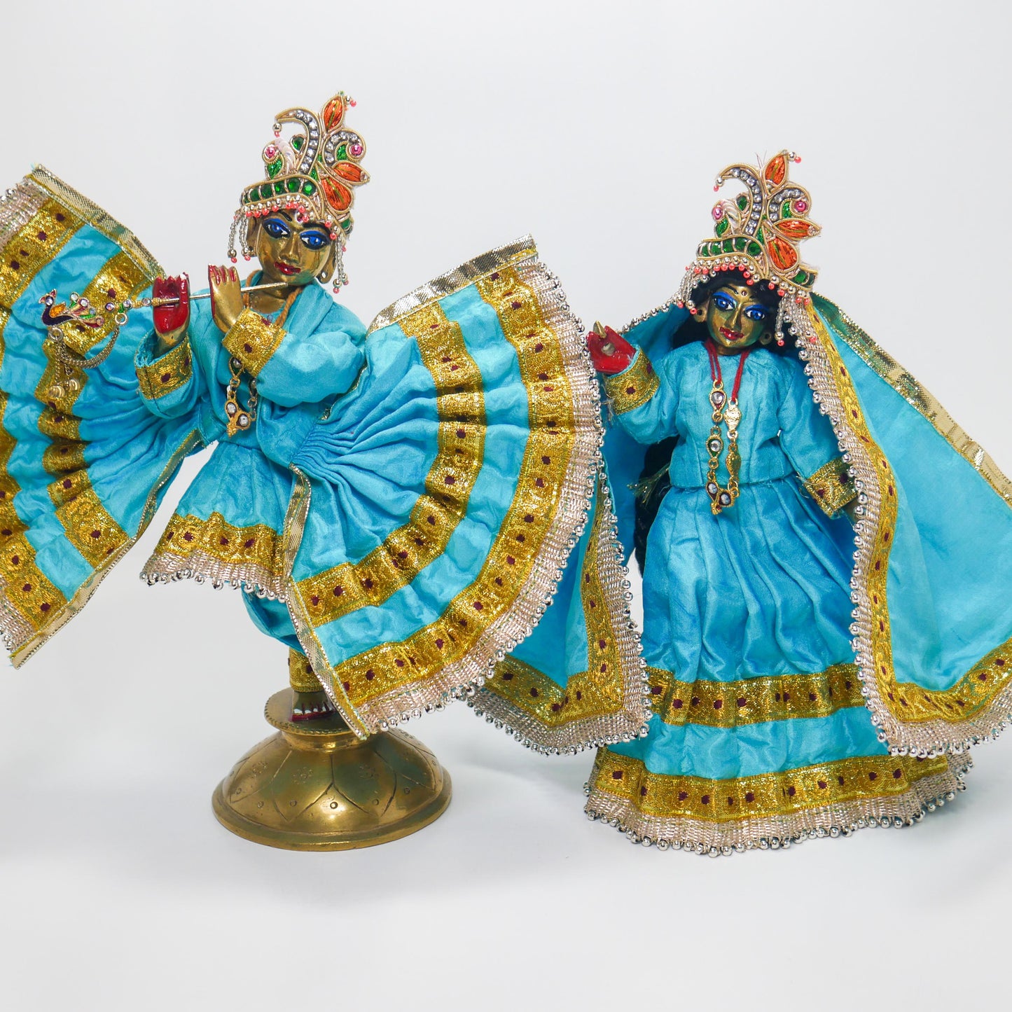 9" Vintage Brass Sri Radha Krishna Murti Statues | Hindu God Deity with Dresses