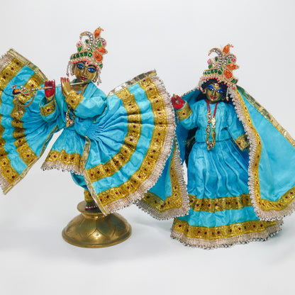 9" Vintage Brass Sri Radha Krishna Murti Statues | Hindu God Deity with Dresses