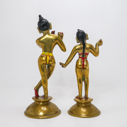 9" Vintage Brass Sri Radha Krishna Murti Statues | Hindu God Deity with Dresses