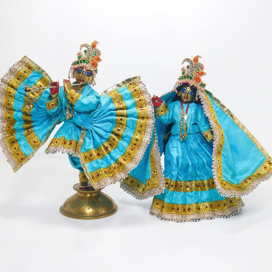 9" Vintage Brass Sri Radha Krishna Murti Statues | Hindu God Deity with Dresses