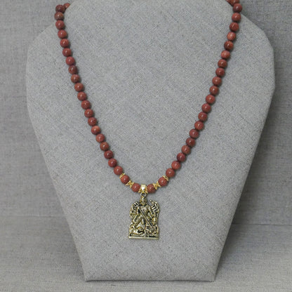 18" Durga Maa Gold Sandstone Beads Necklace Hindu Goddess Pendant Spiritual Gift