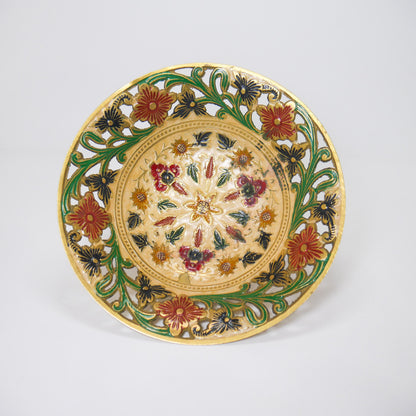 Vintage Brass Footed Enameled Bowls | Pierced Floral Centerpiece Set 7" & 8"