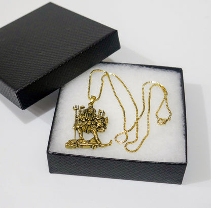 Kali Maa Over Lord Shiva Hindu Pendant Necklace – 18" 14K Gold-Plated Chain