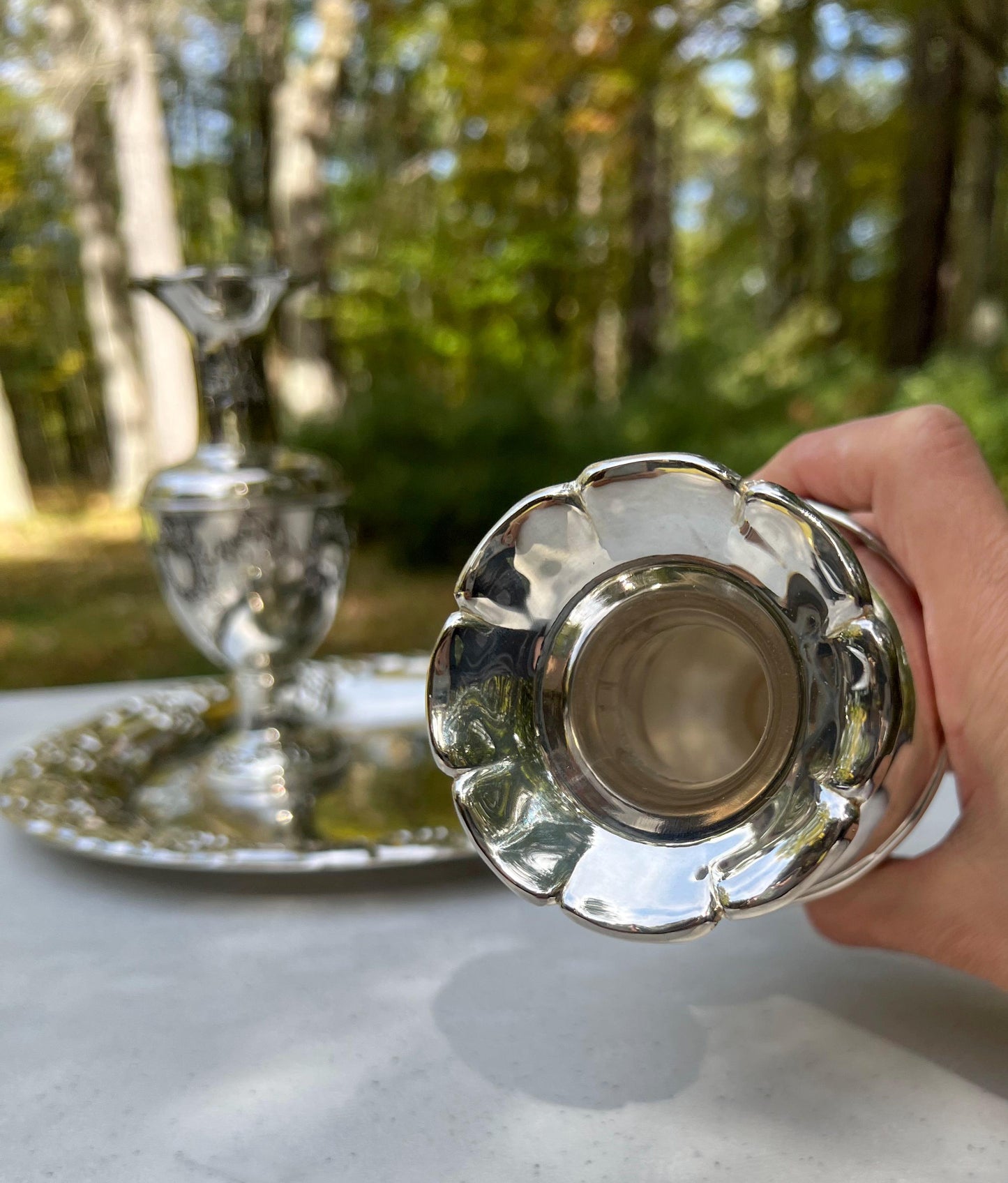 Vintage International Silver Co. Silver Plated Bud Vases Set w/ Serving Tray