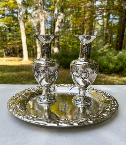 Vintage International Silver Co. Silver Plated Bud Vases Set w/ Serving Tray