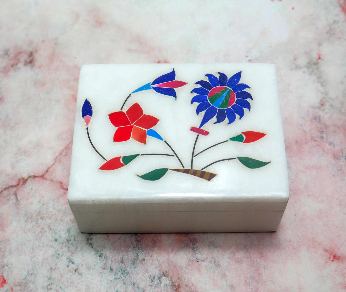 Marble Jewelry Box with Mini Ganesh White Inlay | Trinket Box Handmade Gift Set