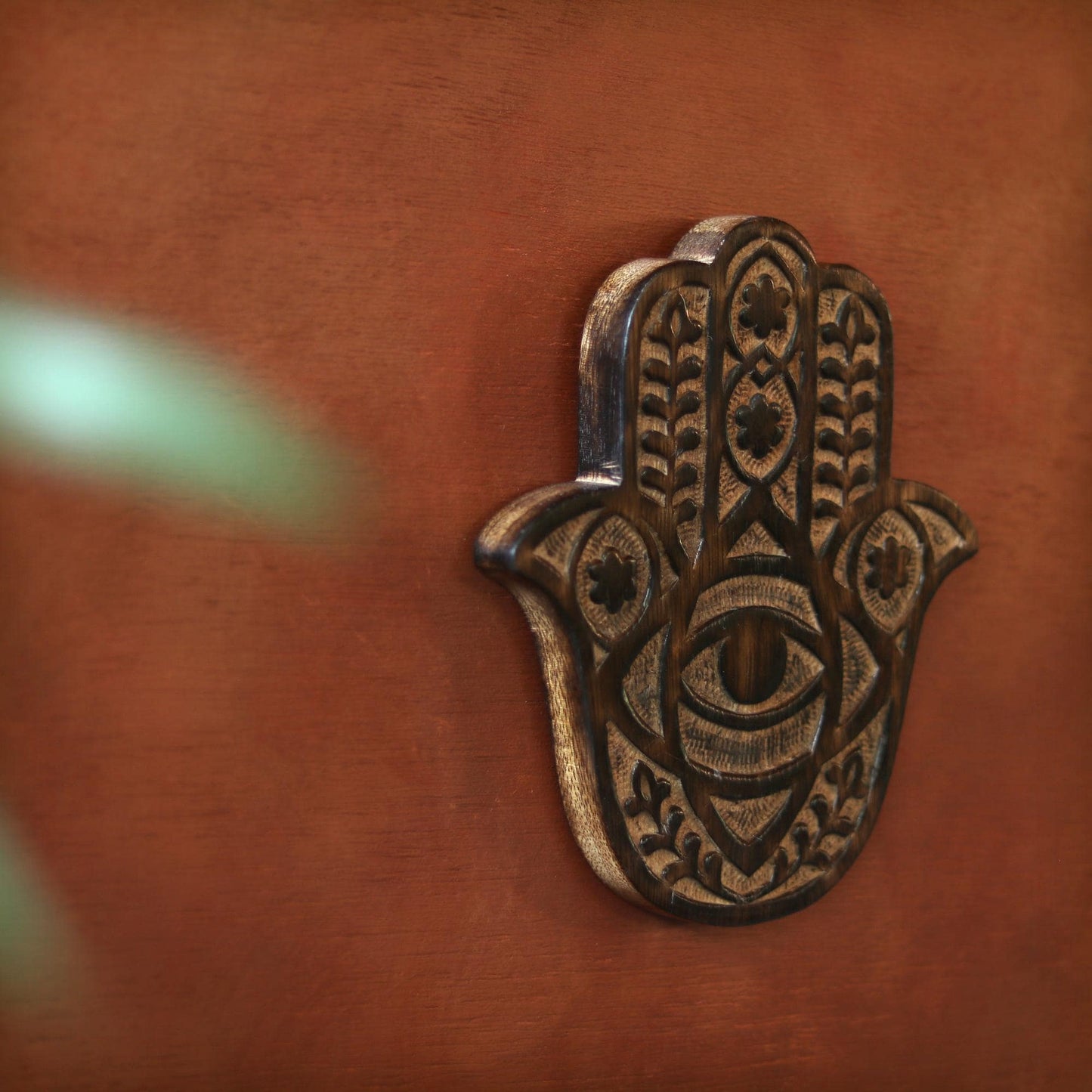 Hand Carved Wooden Hamsa Wall Hanging | Hamsa Hand with Evil Eye | Protection Symbol