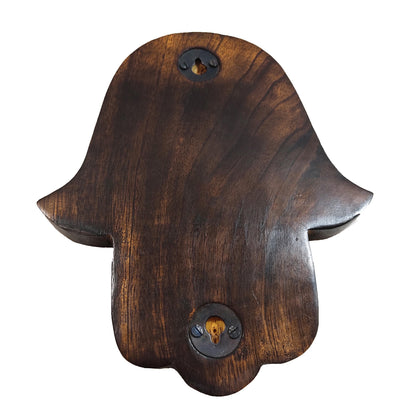 Hand Carved Wooden Hamsa Wall Hanging | Hamsa Hand with Evil Eye | Protection Symbol
