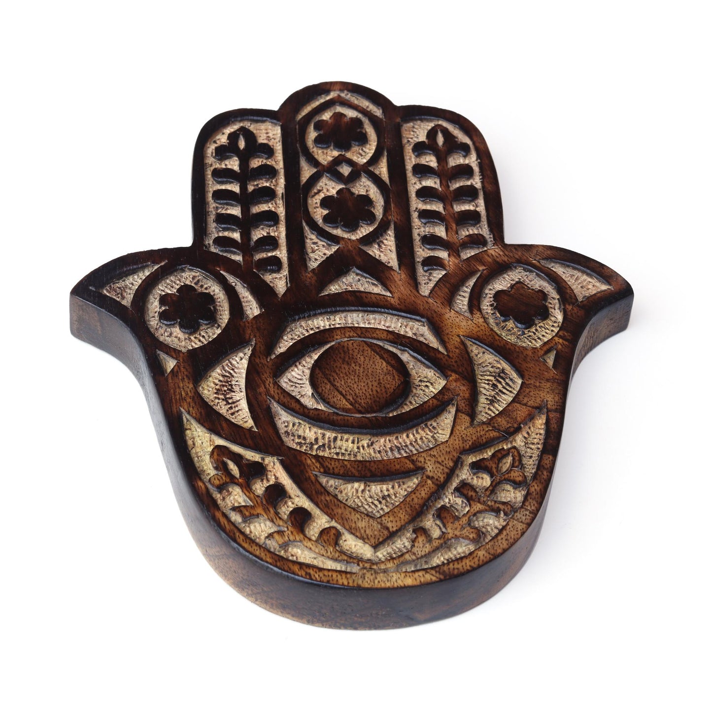 Hand Carved Wooden Hamsa Wall Hanging | Hamsa Hand with Evil Eye | Protection Symbol