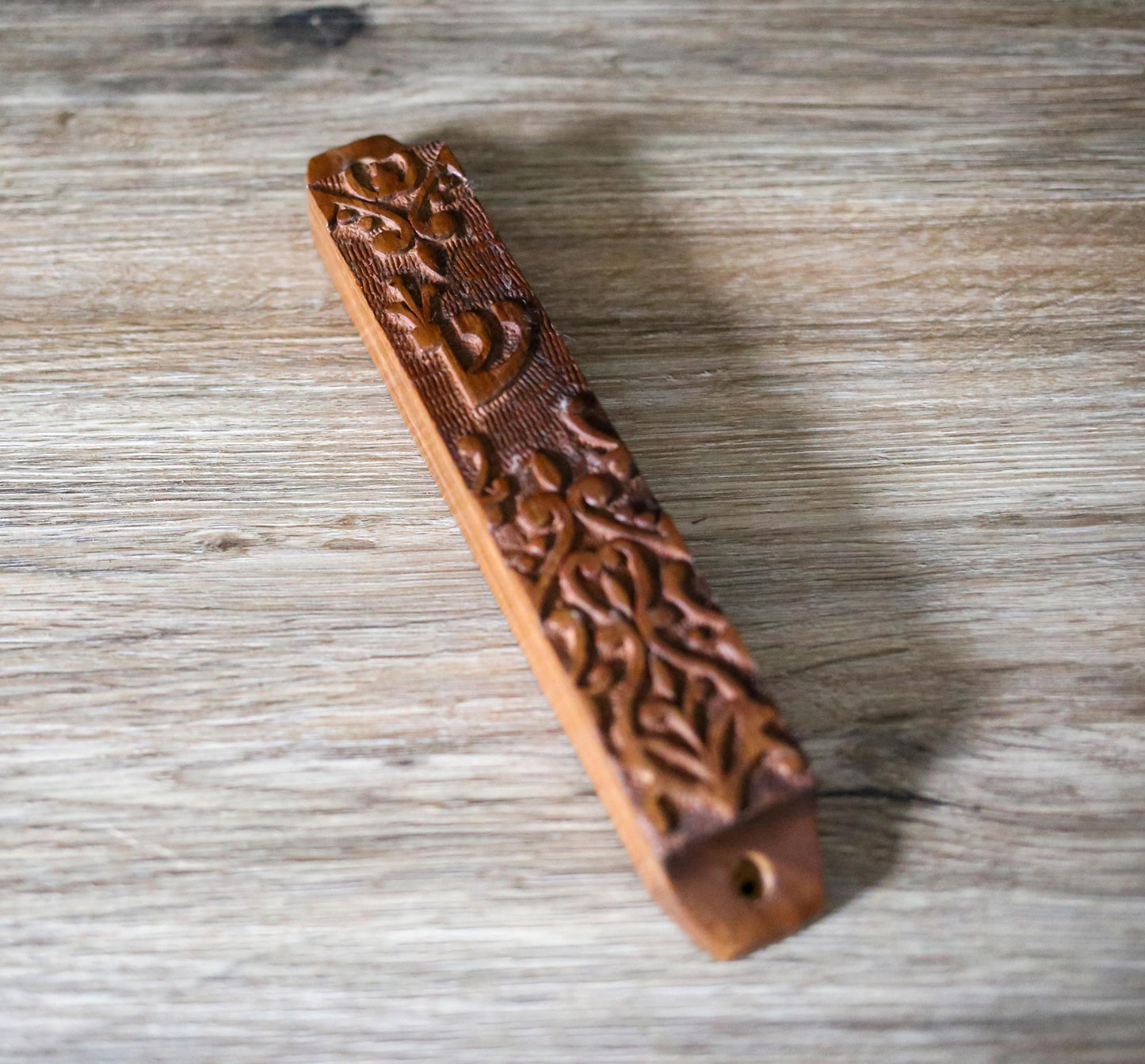 Hand Carved Wooden Mezuzah Case | Rosewood Mezuzah | Jewish Home Blessing Decor