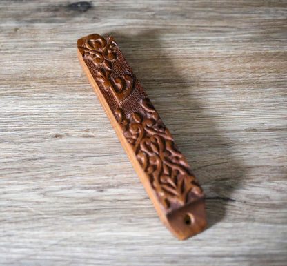 Hand Carved Wooden Mezuzah Case | Rosewood Mezuzah | Jewish Home Blessing Decor