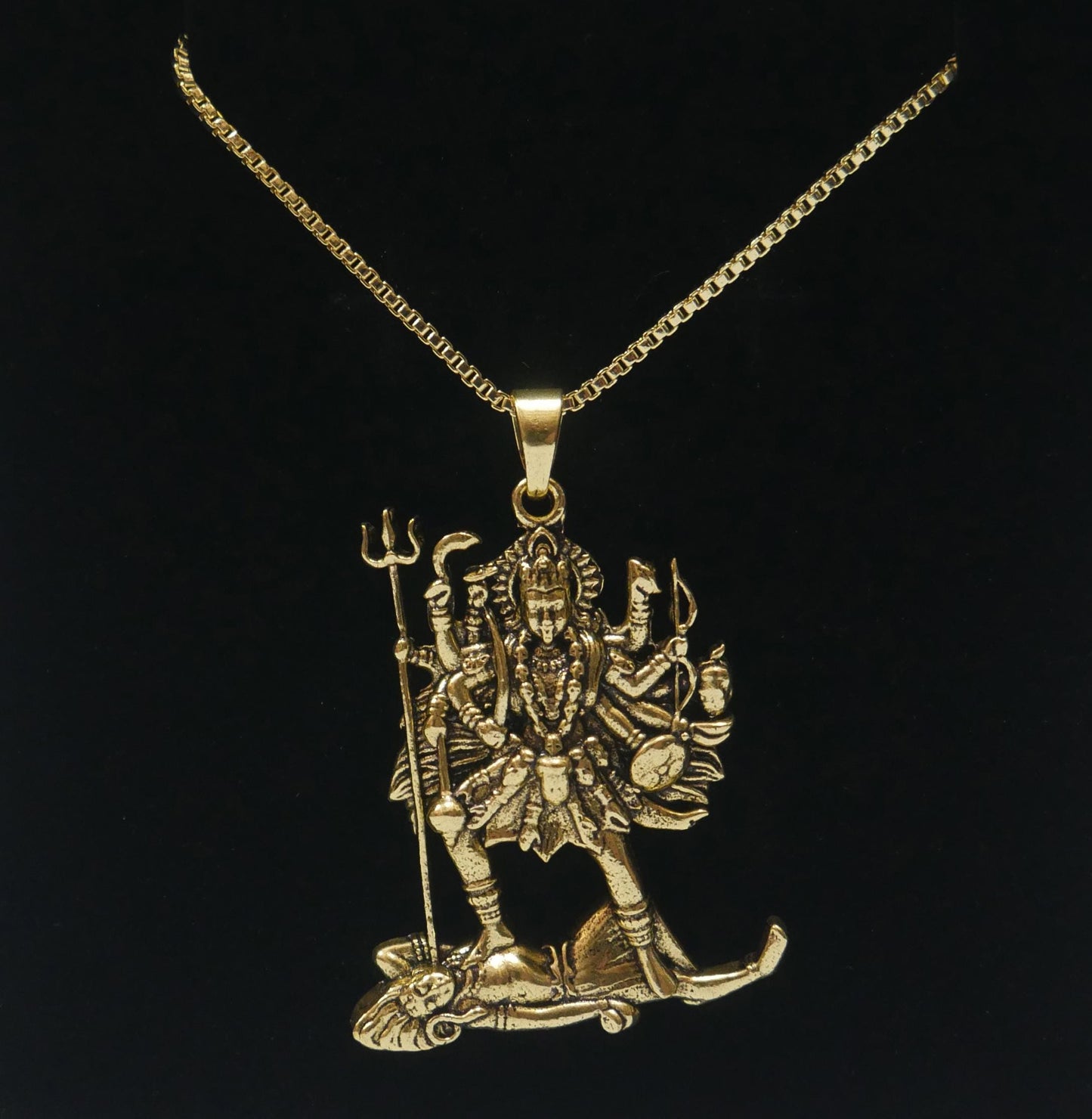 Kali Maa Over Lord Shiva Hindu Pendant Necklace – 18" 14K Gold-Plated Chain