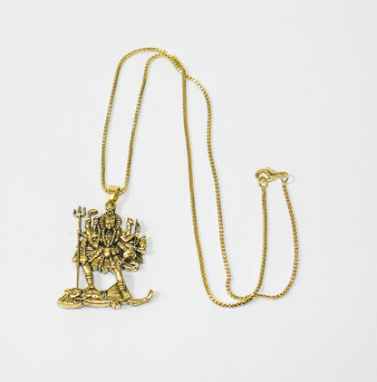 Kali Maa Over Lord Shiva Hindu Pendant Necklace – 18" 14K Gold-Plated Chain