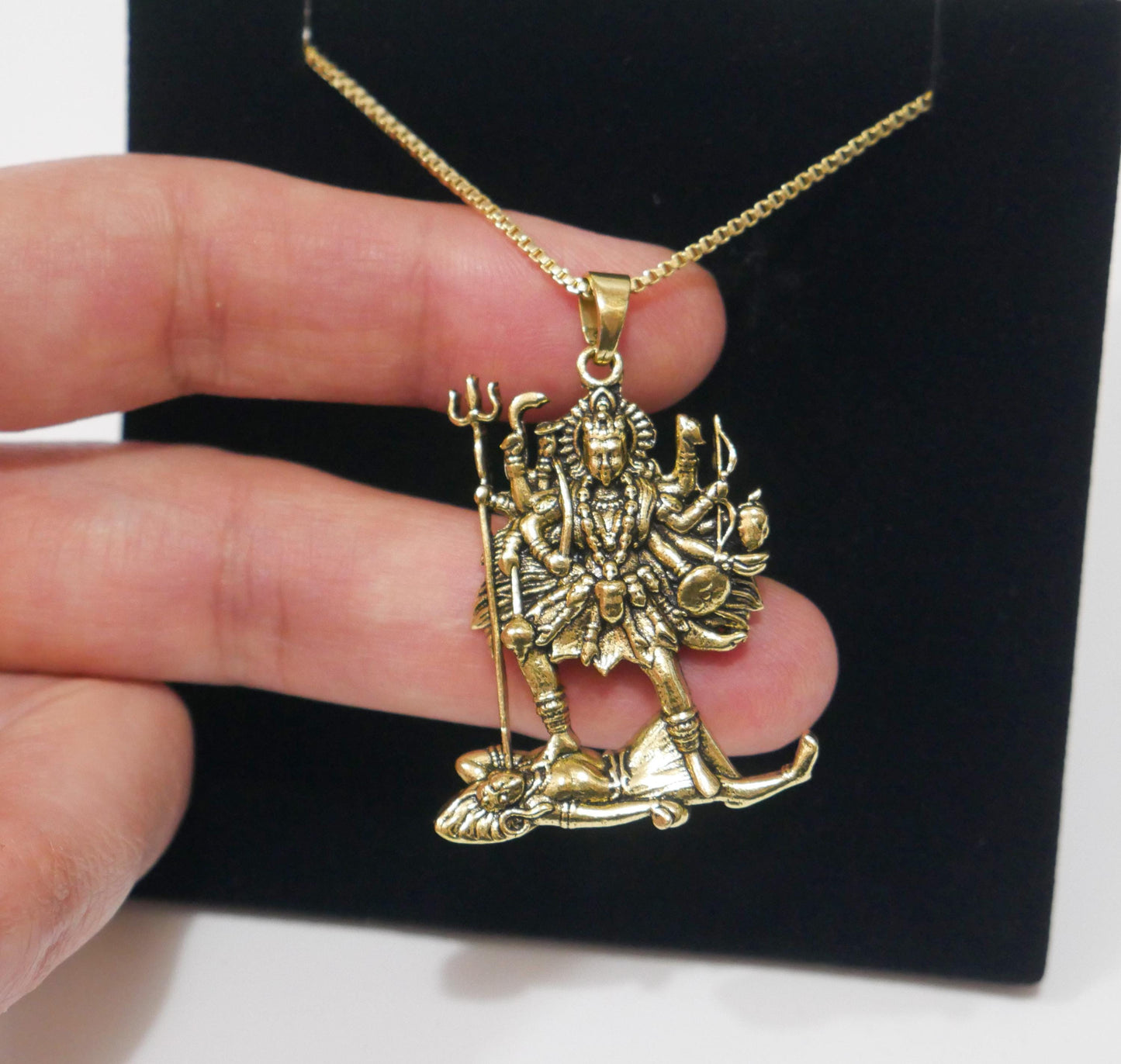 Kali Maa Over Lord Shiva Hindu Pendant Necklace – 18" 14K Gold-Plated Chain