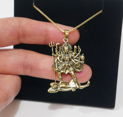 Kali Maa Over Lord Shiva Hindu Pendant Necklace – 18" 14K Gold-Plated Chain