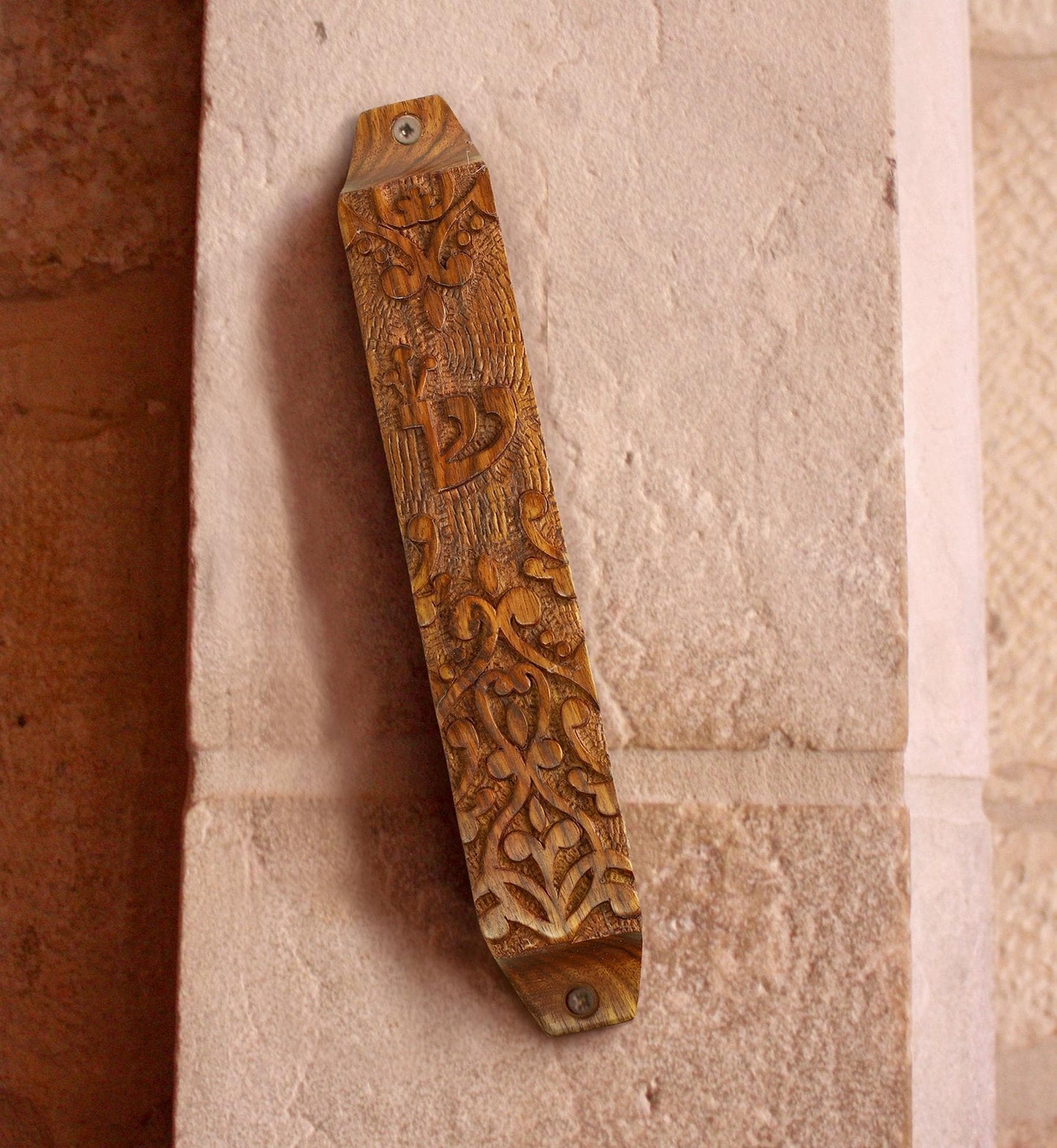 Hand Carved Wooden Mezuzah Case | Rosewood Mezuzah | Jewish Home Blessing Decor
