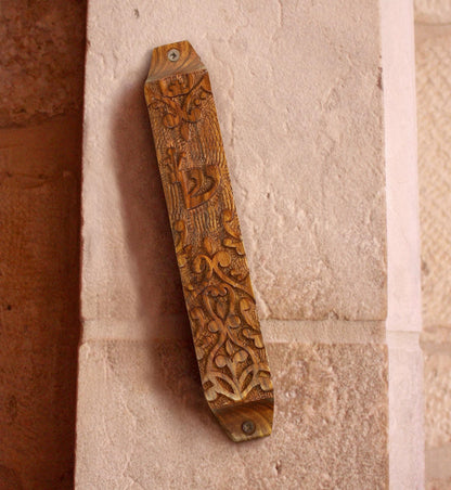 Hand Carved Wooden Mezuzah Case | Rosewood Mezuzah | Jewish Home Blessing Decor
