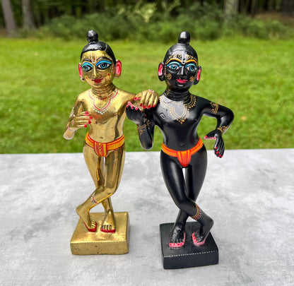 8.5" Vintage Brass Hand-painted Krishna Balaram Deities Complete Dresses Jewelry