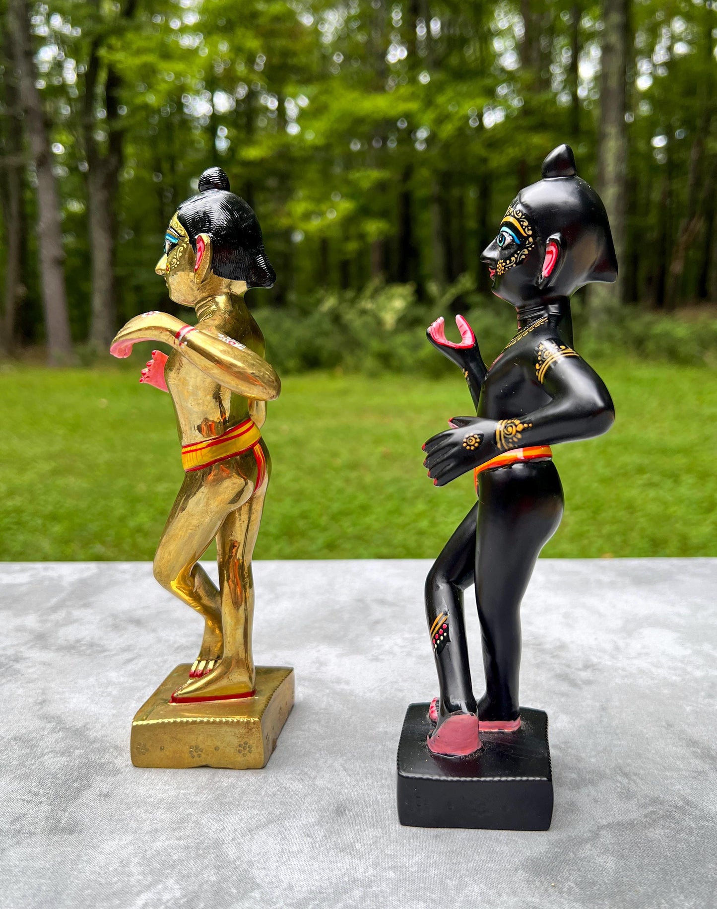 8.5" Vintage Brass Hand-painted Krishna Balaram Deities Complete Dresses Jewelry