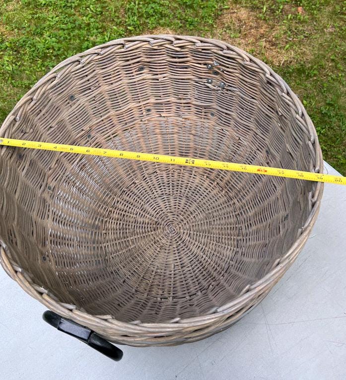 Vintage Pottery Barn Oversized Woven Rattan Wicker Boho Chic Rustic Metal Bands