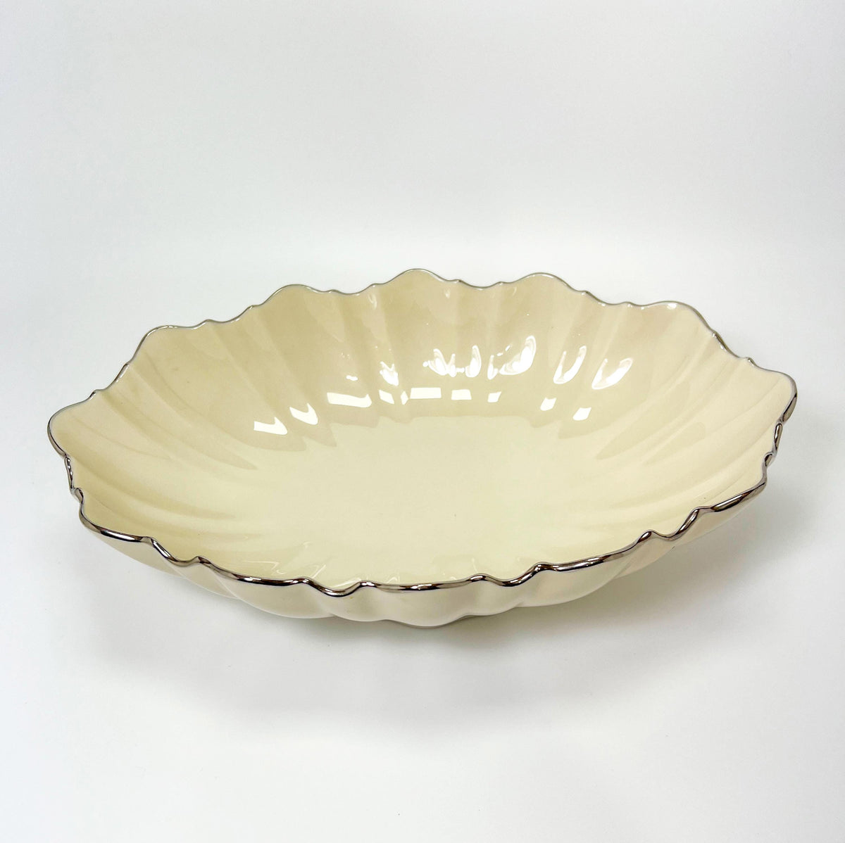 Vintage Lenox "Symphony" Scalloped Edge Silver Trimmed Oval Serving Bowl 11"