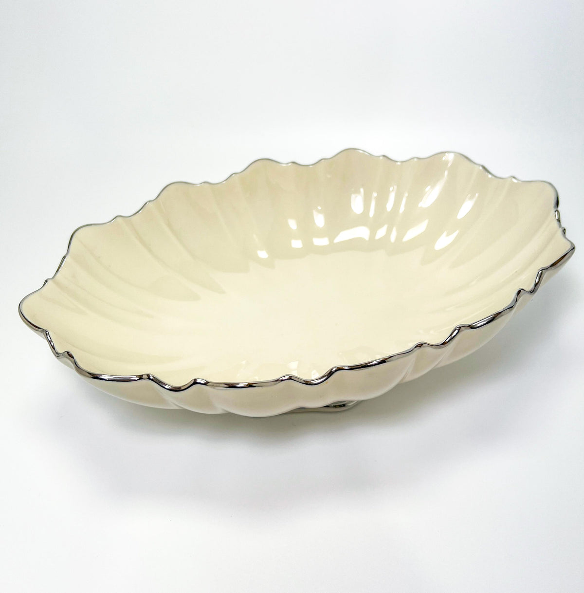 Vintage Lenox "Symphony" Scalloped Edge Silver Trimmed Oval Serving Bowl 11"