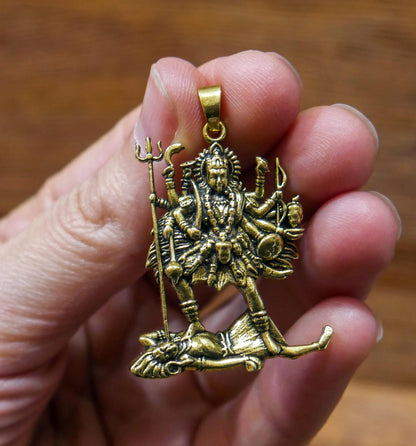 Kali Maa Pendant Brass | Hindu Goddess Kali Standing on Shiva Spiritual Jewelry Gift | Divine Feminine Protection Amulet